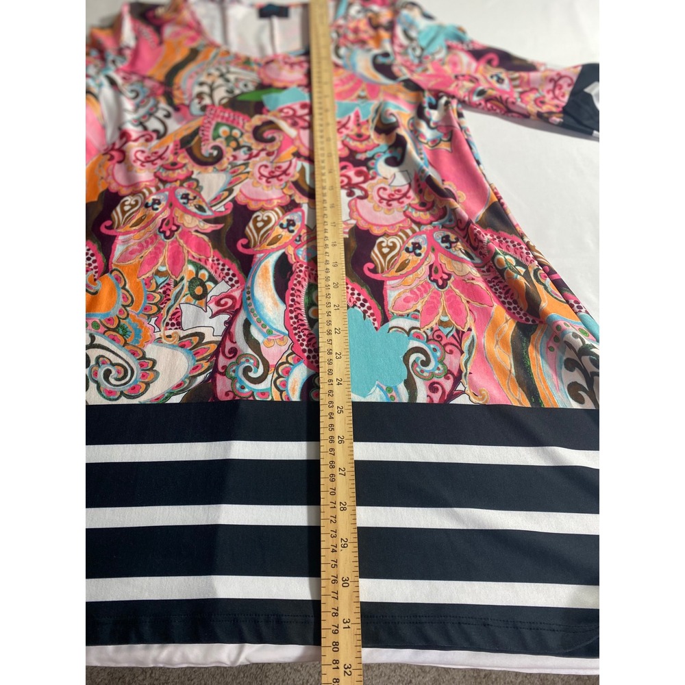 Mely New York Tunic Top Women Medium Multi Color Excellent Paisley Striped 3/4 - Picture 4 of 11